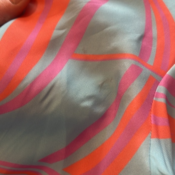 La Roque Park 100% silk blue, coral, and pink top with statement sleeves - Picture 8 of 12